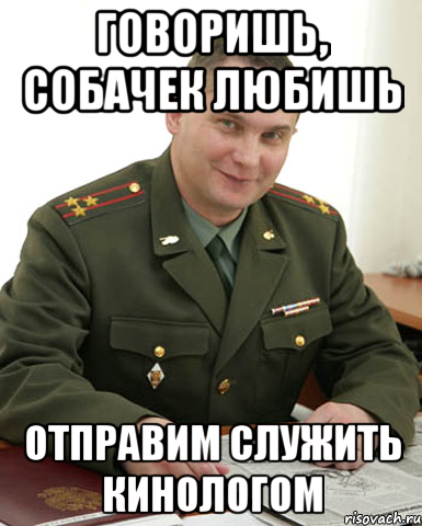 ГОВОРИШЬ, СОБАЧЕК ЛЮБИШЬ ОТПРАВИМ СЛУЖИТЬ КИНОЛОГОМ, Мем Военком (полковник)