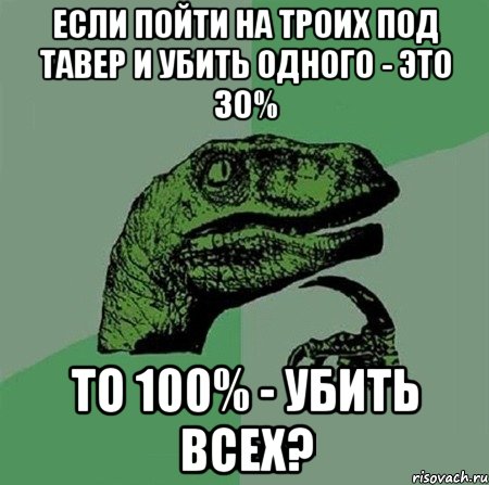 Если пойти на троих под тавер и убить одного - это 30% то 100% - убить всех?, Мем Филосораптор