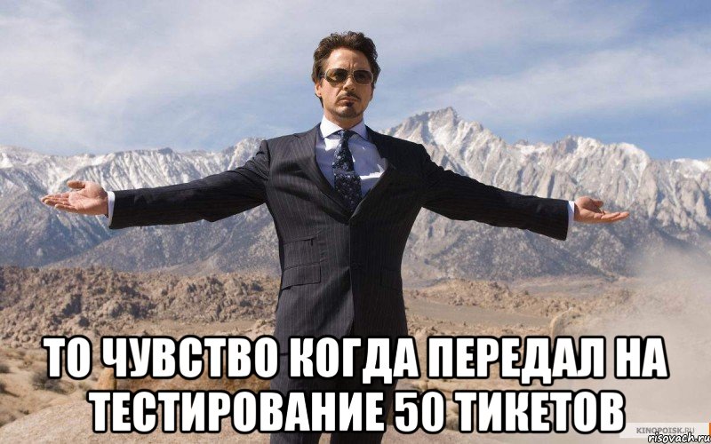  то чувство когда передал на тестирование 50 тикетов, Мем железный человек