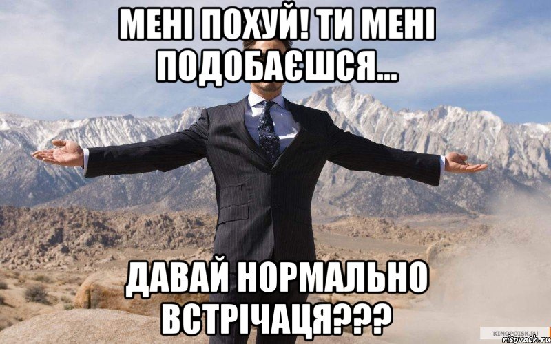 Мені похуй! Ти мені подобаєшся... Давай нормально встрічаця???, Мем железный человек