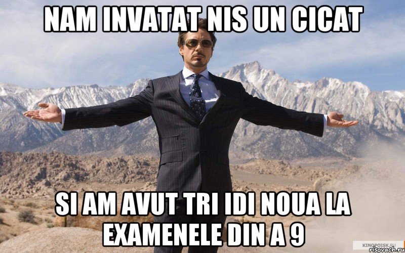 nam invatat nis un cicat si am avut tri idi noua la examenele din a 9, Мем железный человек