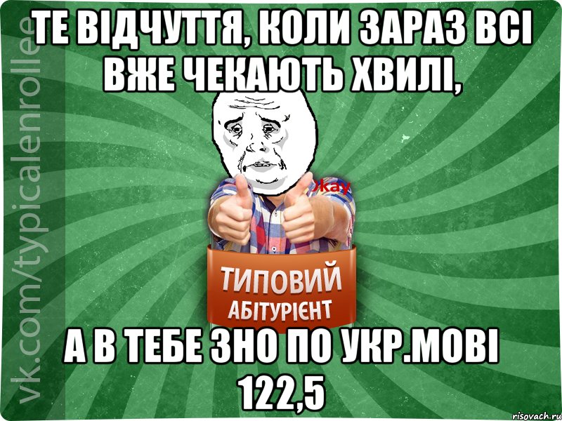 Те відчуття, коли зараз всі вже чекають хвилі, а в тебе ЗНО по укр.мові 122,5, Мем абтура4