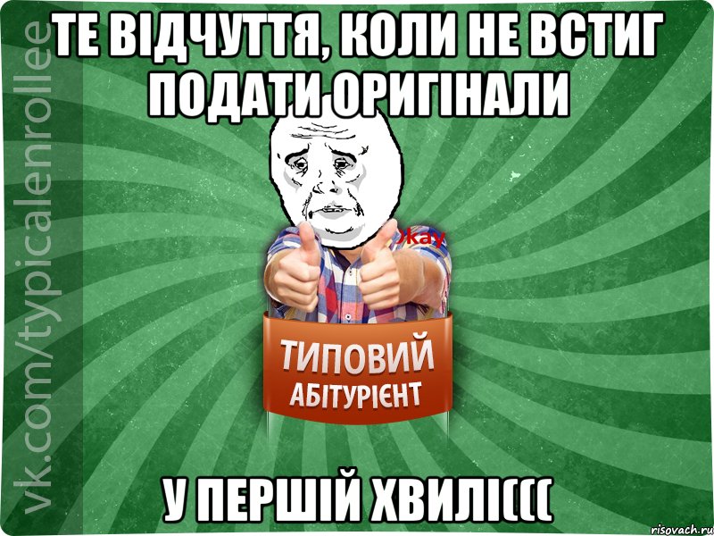 Те відчуття, коли не встиг подати оригінали у ПЕРШІЙ ХВИЛІ(((, Мем абтура4