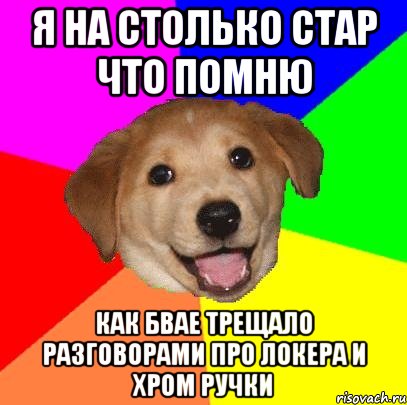 я на столько стар что помню как бвае трещало разговорами про локера и хром ручки, Мем Advice Dog