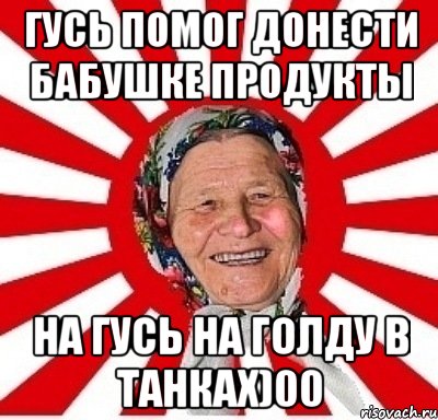 гусь помог донести бабушке продукты на гусь на голду в танках)00, Мем  бабуля