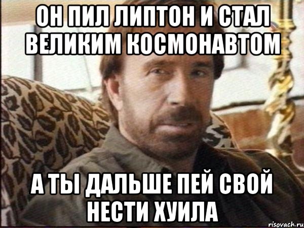 он пил липтон и стал великим космонавтом а ты дальше пей свой нести хуила, Мем чак норрис