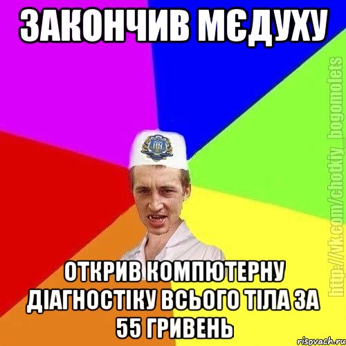 закончив мєдуху открив компютерну діагностіку всього тіла за 55 гривень