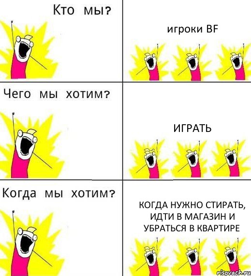 игроки BF играть когда нужно стирать, идти в магазин и убраться в квартире, Комикс Что мы хотим