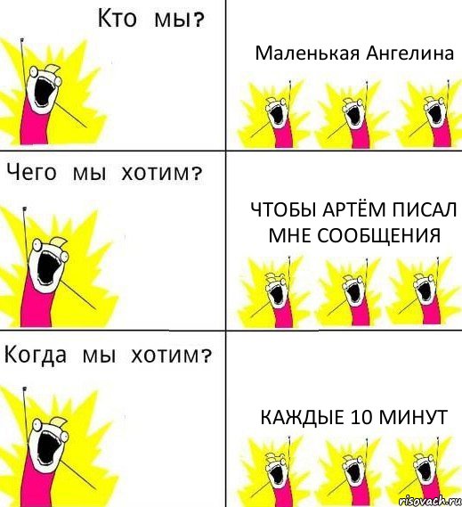 Маленькая Ангелина Чтобы Артём писал мне сообщения Каждые 10 минут, Комикс Что мы хотим