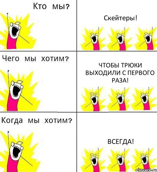 Скейтеры! Чтобы трюки выходили с первого раза! Всегда!, Комикс Что мы хотим