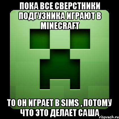 Пока все сверстники подгузника играют в minecraft то он играет в sims , потому что это делает Саша, Мем Creeper