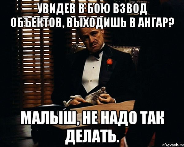 УВИДЕВ В БОЮ ВЗВОД ОБЪЕКТОВ, ВЫХОДИШЬ В АНГАР? МАЛЫШ, НЕ НАДО ТАК ДЕЛАТЬ., Мем Дон Вито Корлеоне