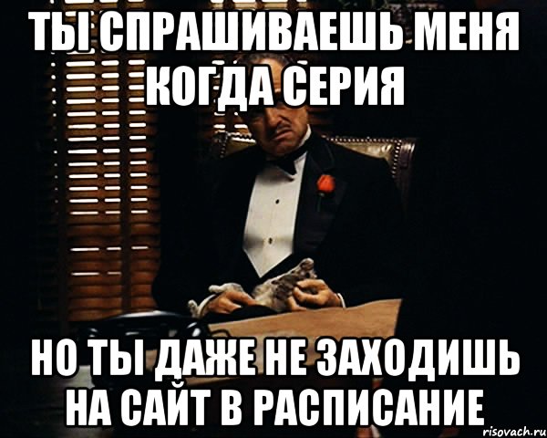 ты спрашиваешь меня когда серия но ты даже не заходишь на сайт в расписание, Мем Дон Вито Корлеоне