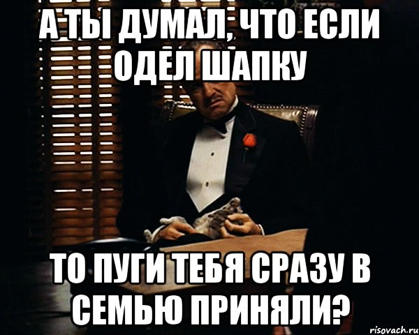 А ты думал, что если одел шапку То пуги тебя сразу в семью приняли?, Мем Дон Вито Корлеоне