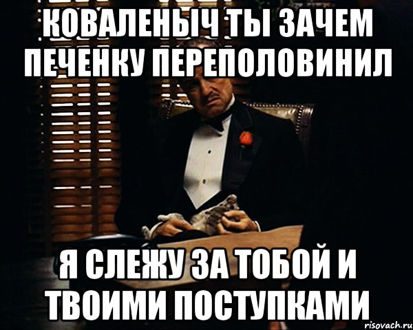 Коваленыч ты зачем печенку переполовинил Я слежу за тобой и твоими поступками, Мем Дон Вито Корлеоне