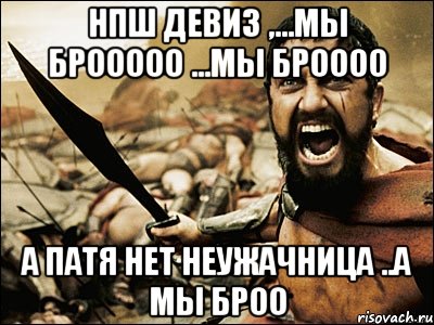 Нпш девиз ,...мы брооооо ...мы броооо А патя нет неужачница ..а мы броо, Мем Это Спарта