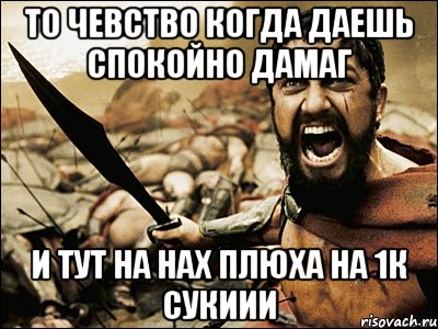 то чевство когда даешь спокойно дамаг и тут на нах плюха на 1к сукиии, Мем Это Спарта