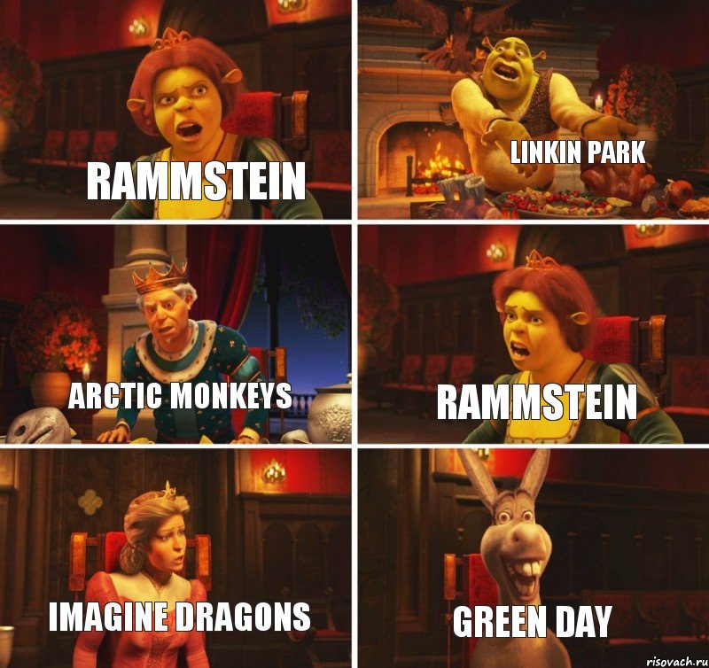 Rammstein Linkin Park Arctic Monkeys Rammstein Imagine Dragons Green Day, Комикс  Шрек Фиона Гарольд Осел