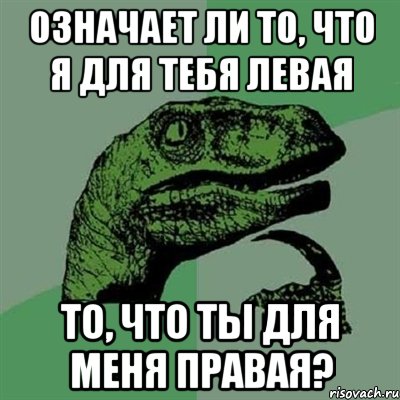 ОЗНАЧАЕТ ЛИ ТО, ЧТО Я ДЛЯ ТЕБЯ ЛЕВАЯ ТО, ЧТО ТЫ ДЛЯ МЕНЯ ПРАВАЯ?, Мем Филосораптор