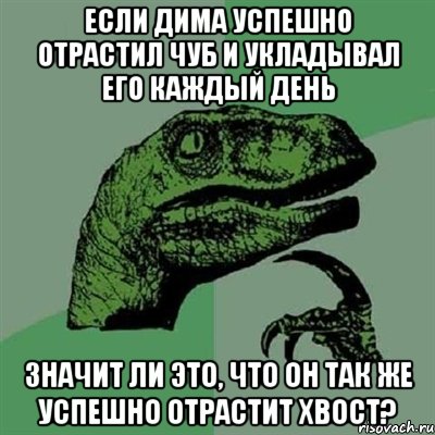 если Дима успешно отрастил чуб и укладывал его каждый день значит ли это, что он так же успешно отрастит хвост?, Мем Филосораптор