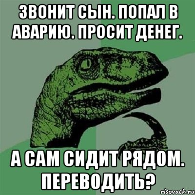 Звонит сын. Попал в Аварию. Просит денег. А сам сидит рядом. Переводить?, Мем Филосораптор