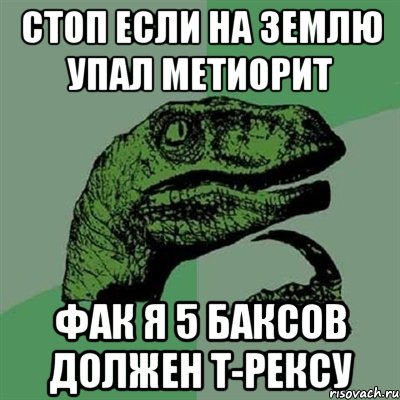 СТОП ЕСЛИ НА ЗЕМЛЮ УПАЛ МЕТИОРИТ ФАК Я 5 БАКСОВ ДОЛЖЕН Т-РЕКСУ, Мем Филосораптор