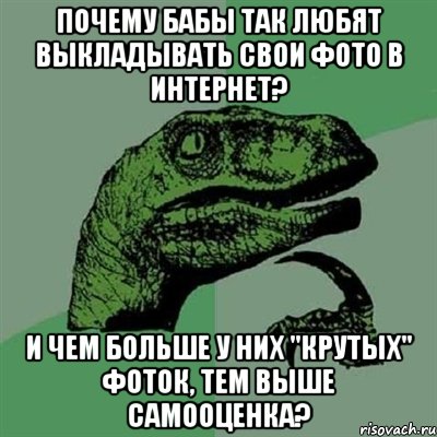 Почему бабы так любят выкладывать свои фото в интернет? И чем больше у них "крутых" фоток, тем выше самооценка?, Мем Филосораптор