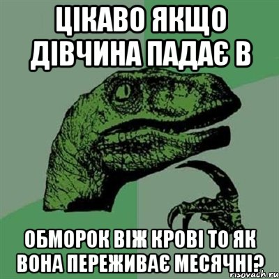 Цікаво якщо дівчина падає в обморок віж крові то як вона переживає месячні?, Мем Филосораптор