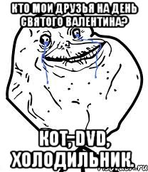 Кто мои друзья на День Святого Валентина? Кот, DVD, холодильник., Мем Forever Alone