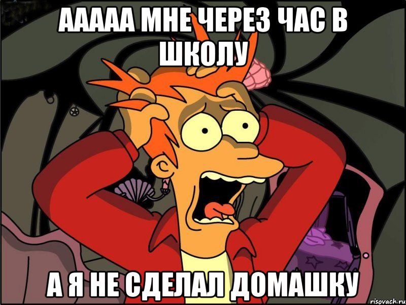 ааааа мне через час в школу А я не сделал домашку, Мем Фрай в панике