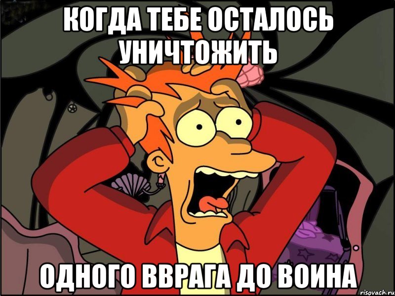 когда тебе осталось уничтожить одного вврага до воина, Мем Фрай в панике