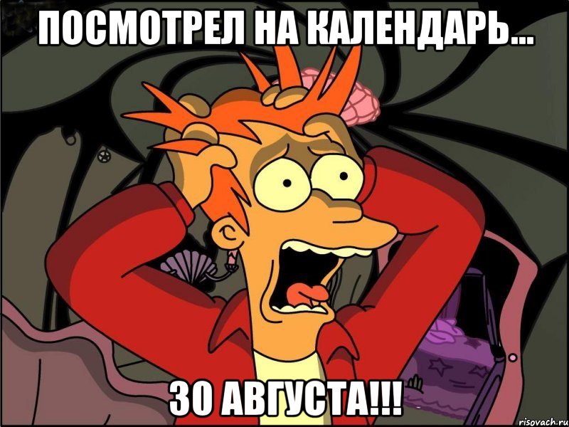 Посмотрел на календарь... 30 Августа!!!, Мем Фрай в панике