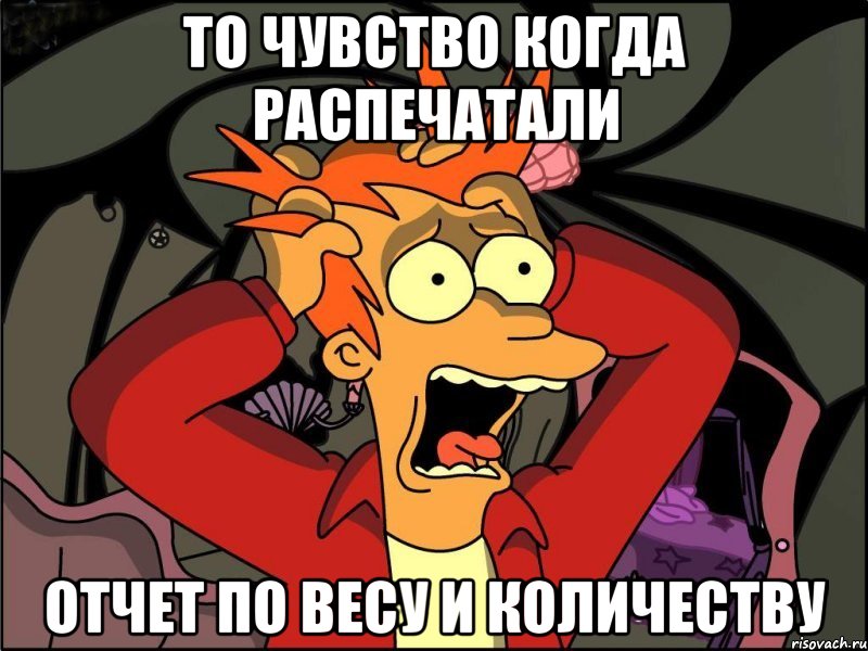 То чувство когда распечатали Отчет по весу и количеству, Мем Фрай в панике