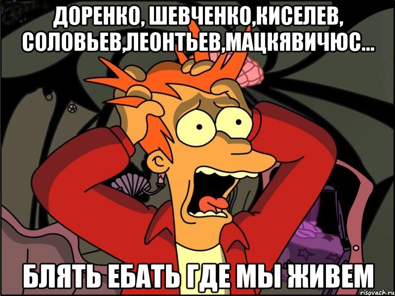 ДОРЕНКО, ШЕВЧЕНКО,КИСЕЛЕВ, СОЛОВЬЕВ,ЛЕОНТЬЕВ,МАЦКЯВИЧЮС... БЛЯТЬ ЕБАТЬ ГДЕ МЫ ЖИВЕМ, Мем Фрай в панике