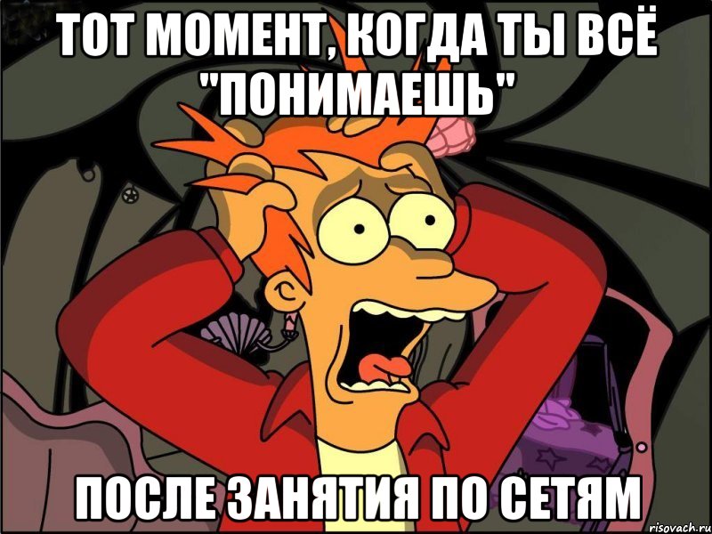 Тот момент, когда ты ВСЁ "понимаешь" После занятия по сетям, Мем Фрай в панике