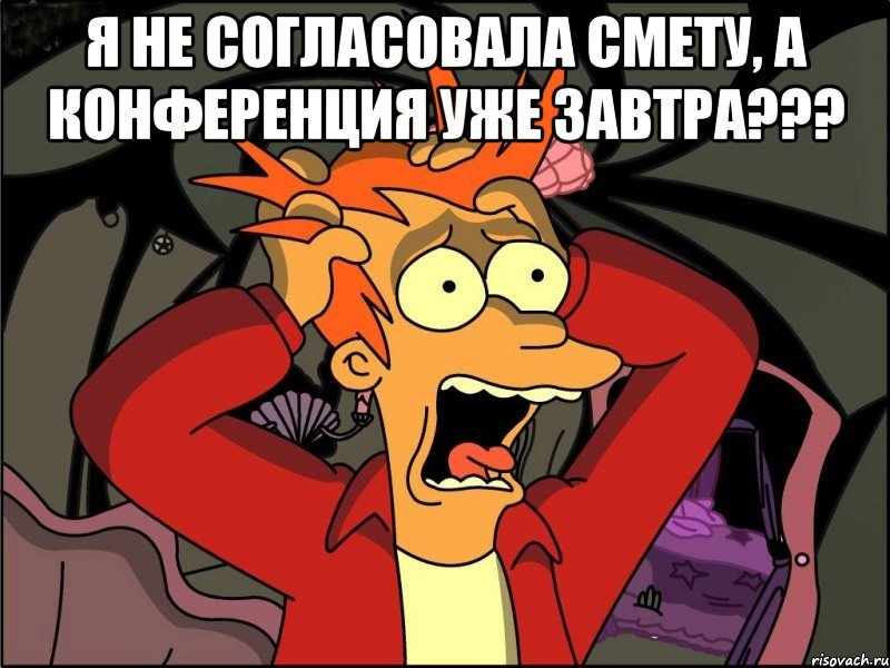 Я не согласовала смету, а конференция уже завтра??? , Мем Фрай в панике