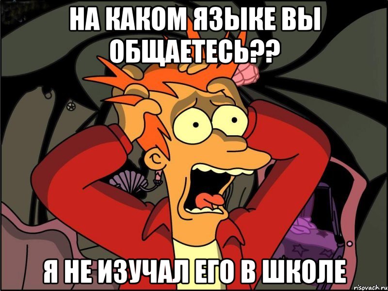 на каком языке вы общаетесь?? Я не изучал его в школе, Мем Фрай в панике