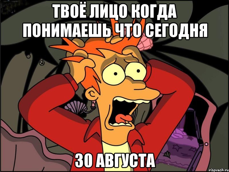 Твоё лицо когда понимаешь что сегодня 30 августа, Мем Фрай в панике