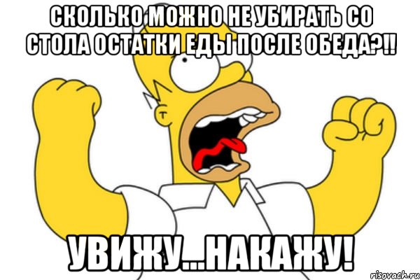 сколько можно не убирать со стола остатки еды после обеда?!! увижу...накажу!, Мем Разъяренный Гомер