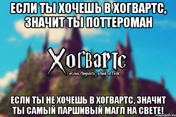 Если ты хочешь в Хогвартс, значит ты Поттероман Если ты не хочешь в Хогвартс, значит ты самый паршивый магл на свете!, Мем Хогвартс