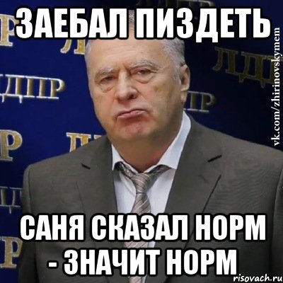 заебал пиздеть Саня сказал норм - значит норм, Мем Хватит это терпеть (Жириновский)