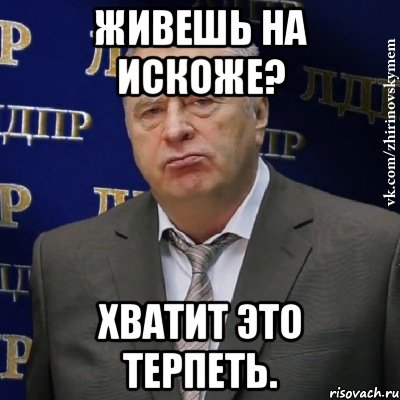 ЖИВЕШЬ НА ИСКОЖЕ? ХВАТИТ ЭТО ТЕРПЕТЬ., Мем Хватит это терпеть (Жириновский)