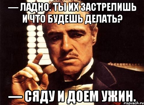 — Ладно. Ты их застрелишь и что будешь делать? — Сяду и доем ужин., Мем крестный отец