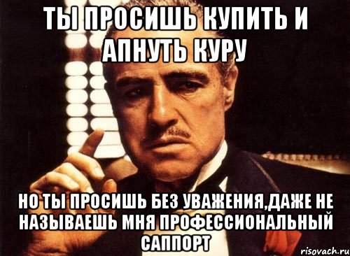 Ты просишь купить и апнуть куру но ты просишь без уважения,даже не называешь мня профессиональный саппорт, Мем крестный отец