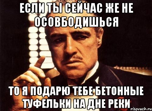 Если ты сейчас же не осовбодишься то я подарю тебе бетонные туфельки на дне реки, Мем крестный отец