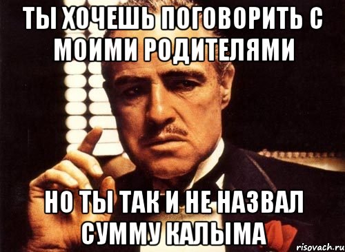 ты хочешь поговорить с моими родителями но ты так и не назвал сумму калыма, Мем крестный отец