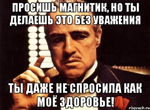 Просишь магнитик, но ты делаешь это без уважения Ты даже не спросила как моё здоровье!, Мем крестный отец