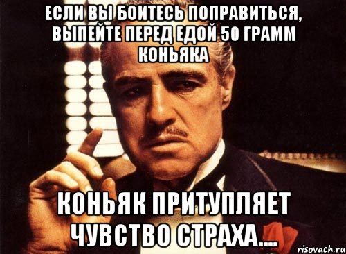 Если вы боитесь поправиться, выпейте перед едой 50 грамм коньяка Коньяк притупляет чувство страха...., Мем крестный отец