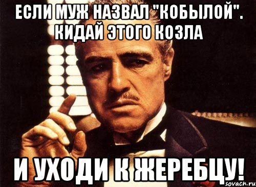 если муж назвал "кобылой". кидай этого козла и уходи к ЖЕРЕБЦУ!, Мем крестный отец