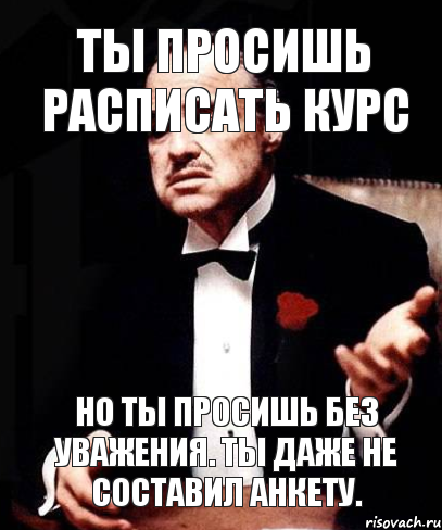 Ты просишь расписать курс но ты просишь без уважения. Ты даже не составил анкету., Мем ты делаешь это без уважения